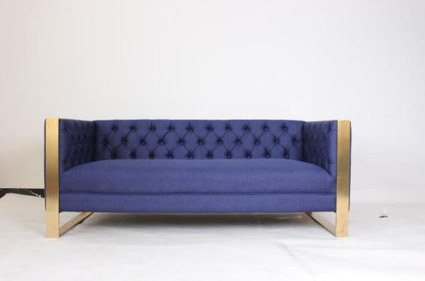 Modern tufted button stainless steel leg linen fabric sofa with 3 seats living