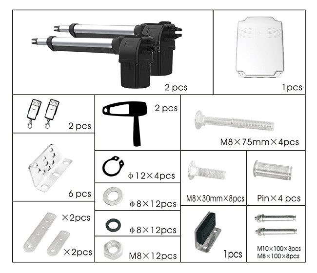 24VDC 500KGx2 Courtyard Dual Swing Gate Opener With 2 Arms