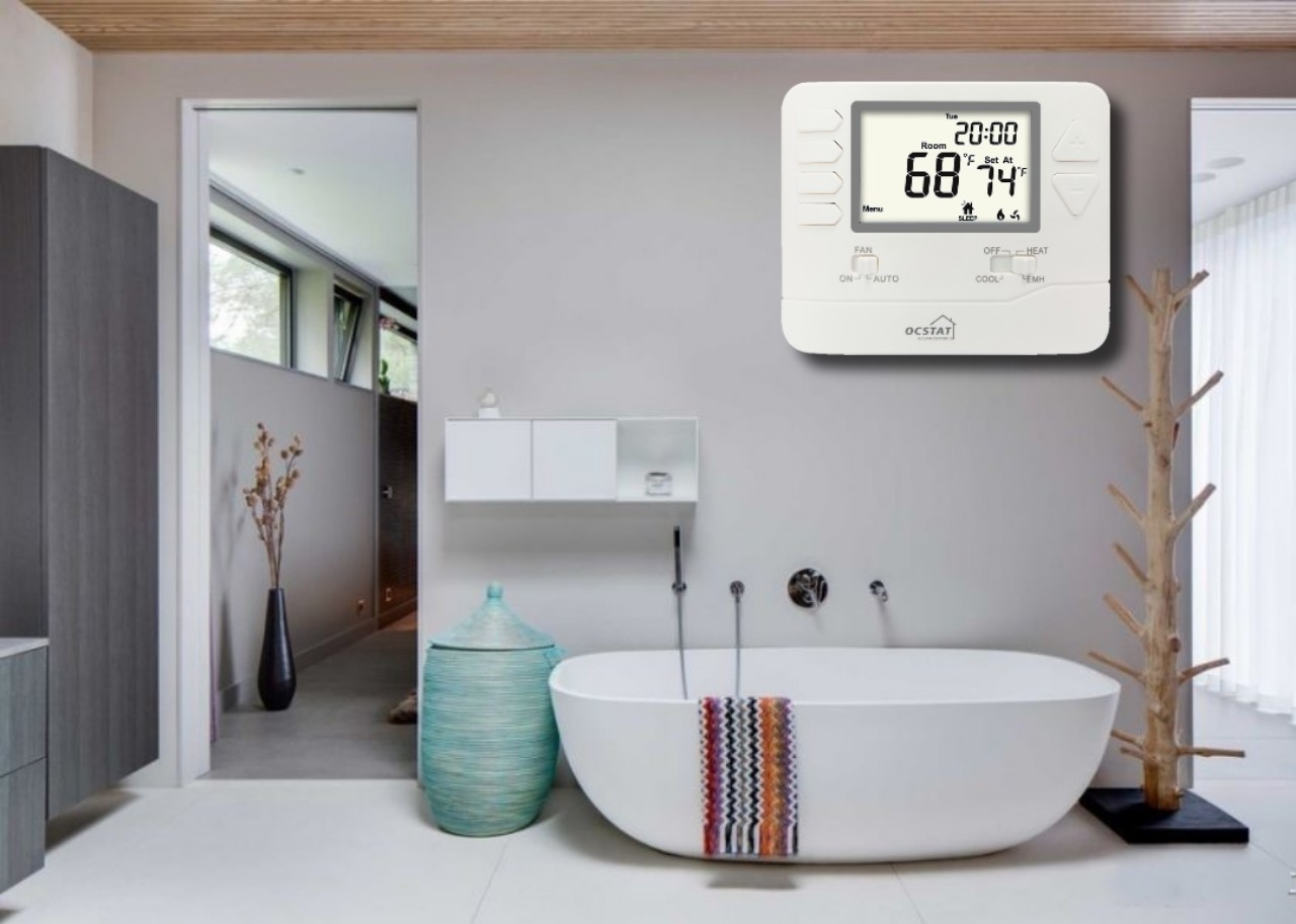 White Color Household Multi Stage Heat Pump Thermostat With CE RoHS Standard