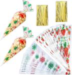 200 PCS Cone Bag 6 x 15 Inch Clear Triangle Treat Bags with Twist Ties for
