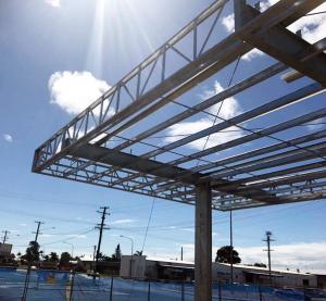 China Q235B New Gas Station Canopy Construction Darkgray 10m Large Span wholesale