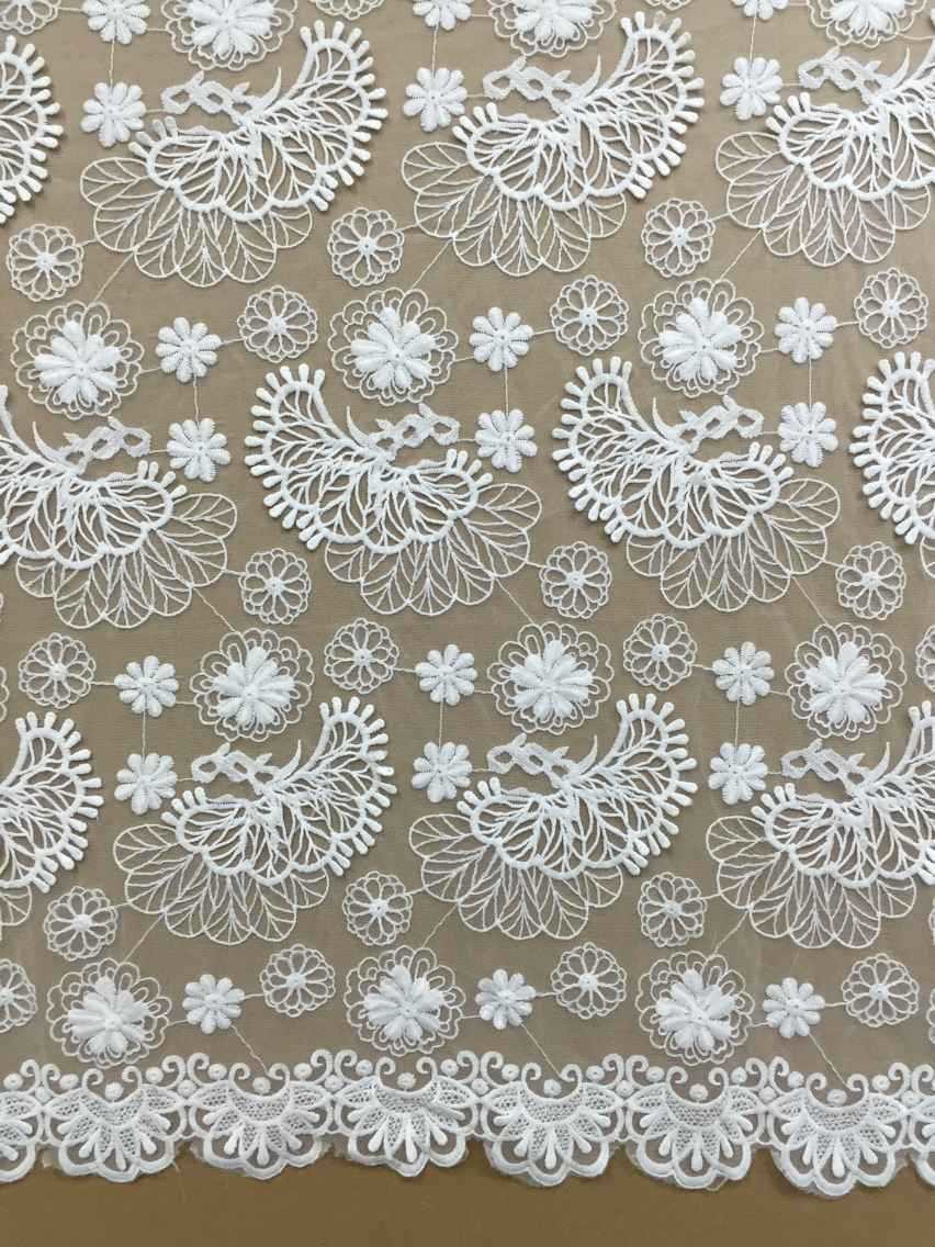 Apparel Accessories Mesh Based Embroidery Lace Fabric Ivory Color