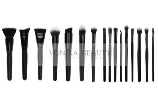 Black White Hair Tip Taklon Synthetic Hair Makeup Brushes With Glossy Black