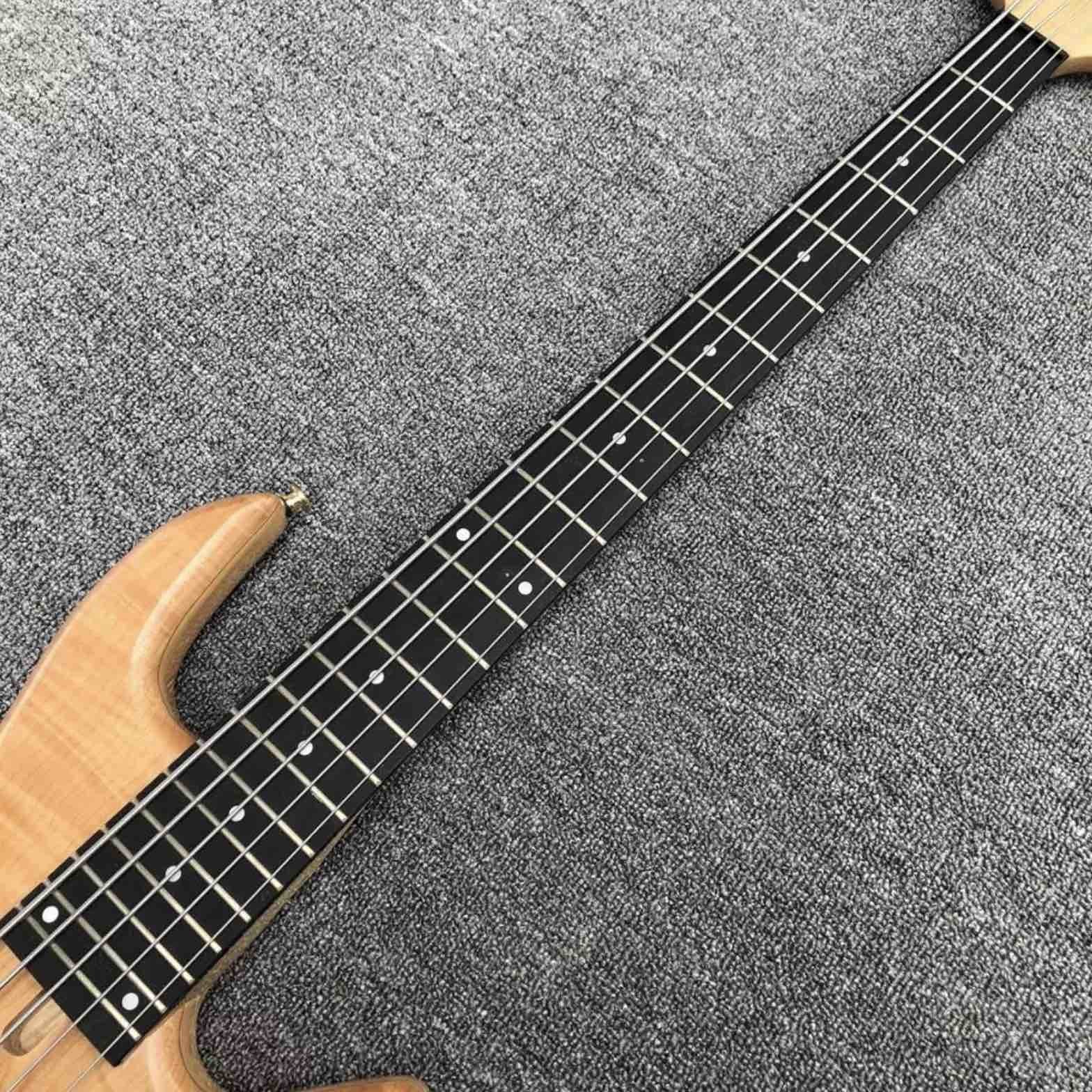 Solid Flame Maple Top 5 Strings Bass Guitar Ebony Fingerboard Custom Gold Hardware Ash Wood Electric Bass