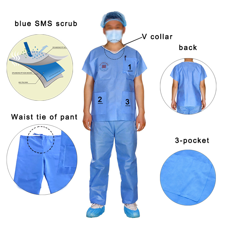 Medical Blue SMS Disposable Hospital Surgical Scrubs For Patients