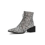 Zip Up Imitation Alligator Ladies Flat Boots Womens Block Heel Ankle Boots
