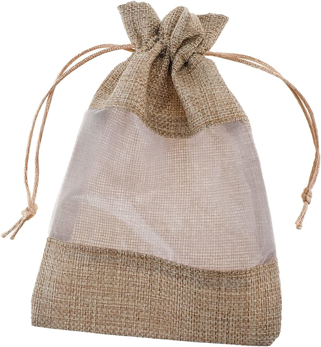 Burlap Sheer Bag Organza Bag Burlap Bags Gift Bags with Drawstring, for Wedding Party Favors Cosmetic Samples Mesh Pouch
