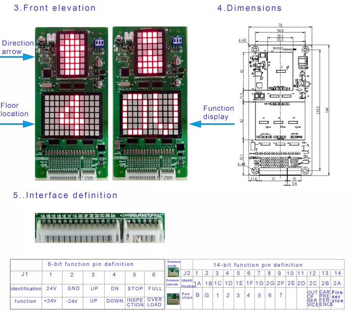 Manufacturers White LED DC24V Lift Elevator Parts Cop Panel Dot Matrix Display Hall Indicator Board