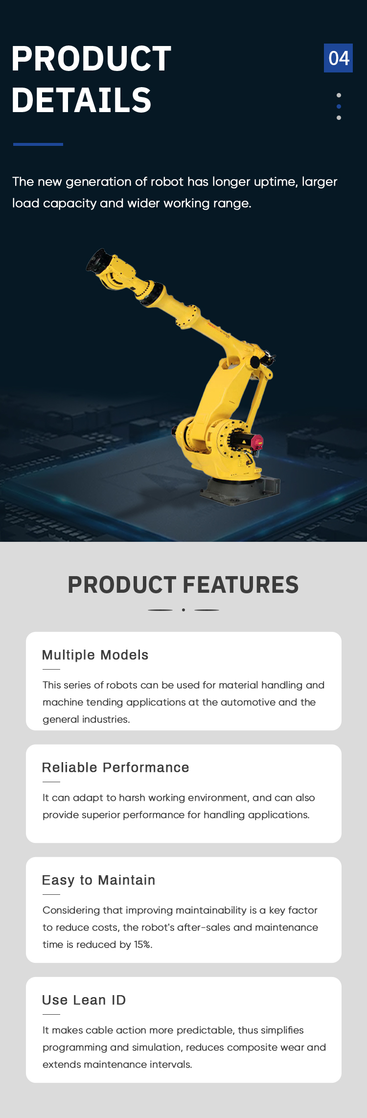 Fast Compact Used Palletizing Robot With 12KG Payload For Engine Assembly