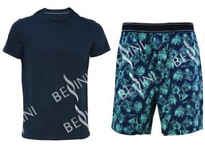 China Cotton Jersey Men's Round Neck Pajamas / Mens T Shirt And Woven Shorts Pyjamas With Side Pockets wholesale