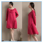 Fashion red linen ladies winter one piece dress of large size