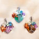 Adjustable Tiger'S Eye Gemstone 7 Chakra Tree Of Life Necklace Pendant