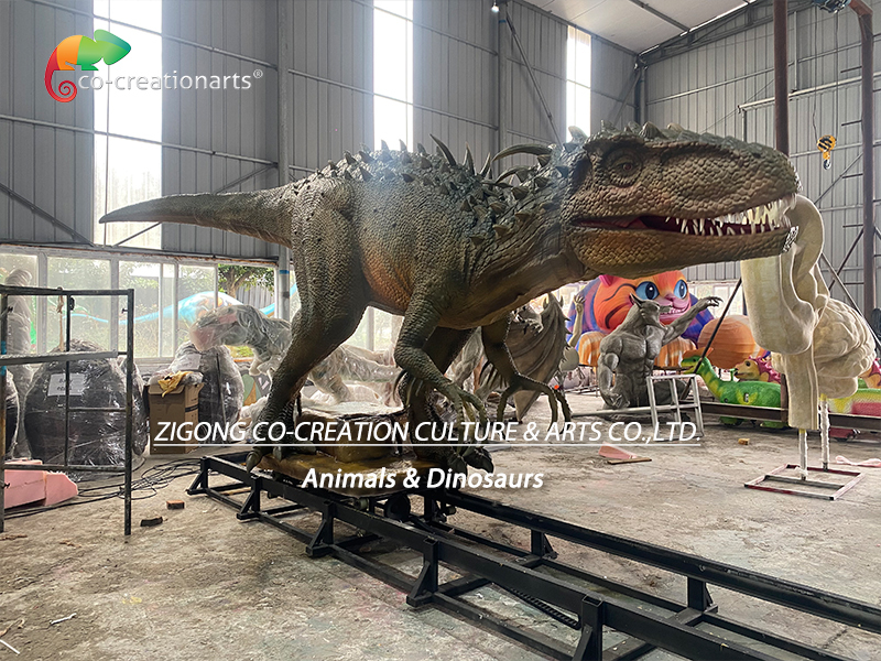 Realistic Servo Animatronic Indominus Rex Dinosaur with Track Movement System for Theme Park Attractions