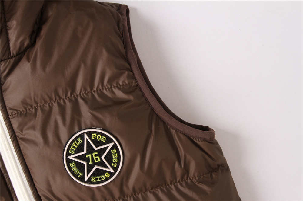 Brown 15/16 Size Kids Padded Gilet With Fur Lining Hood