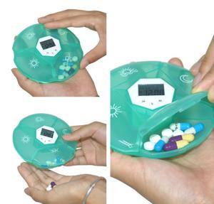 China High quality mini round plastic digital pill box travel capsule storage case medication reminder alarm reminding timer wholesale