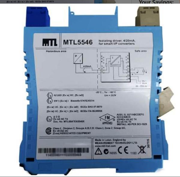 MTL5546 MTL Isolating Driver For 4–20mA HART® Valve Positioners With Line Fault