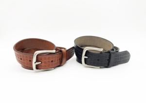 China Foursquare Pattern Leather Waist Belt , Custom Embossed Belts With Zinc Alloy Buckle wholesale