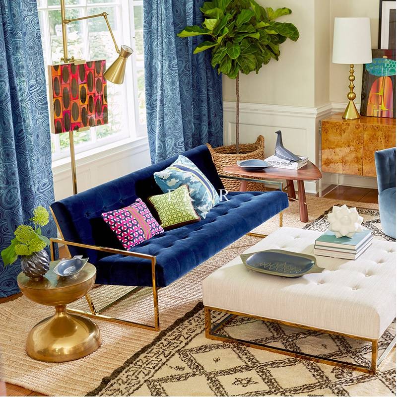 Modern Simple Design Metal Velvet Stainless Steel Set Fabric Sofa