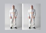 Hooded White Disposable Coveralls , Disposable Dust Suits With Shoe Cover