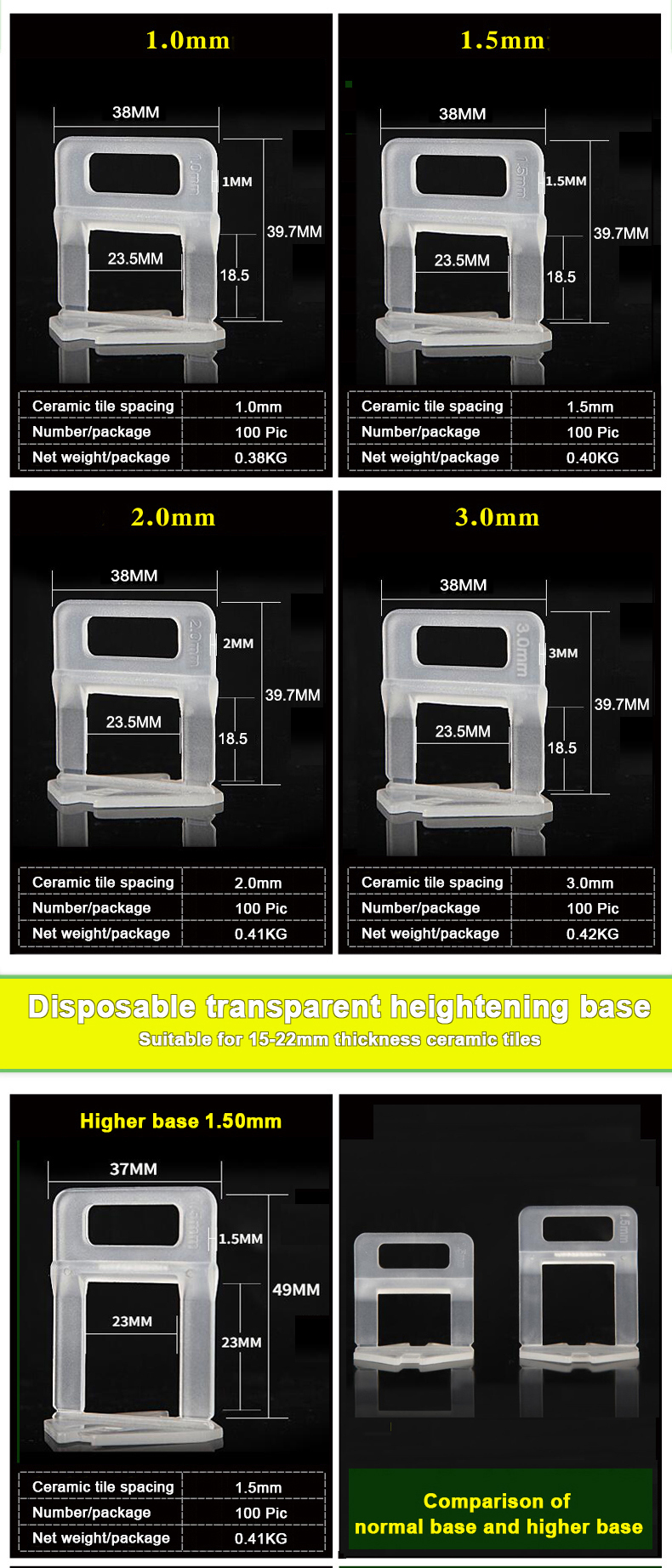 Tile Leveling System plastic decking spacer leveler ceramic tile 3mm spacers