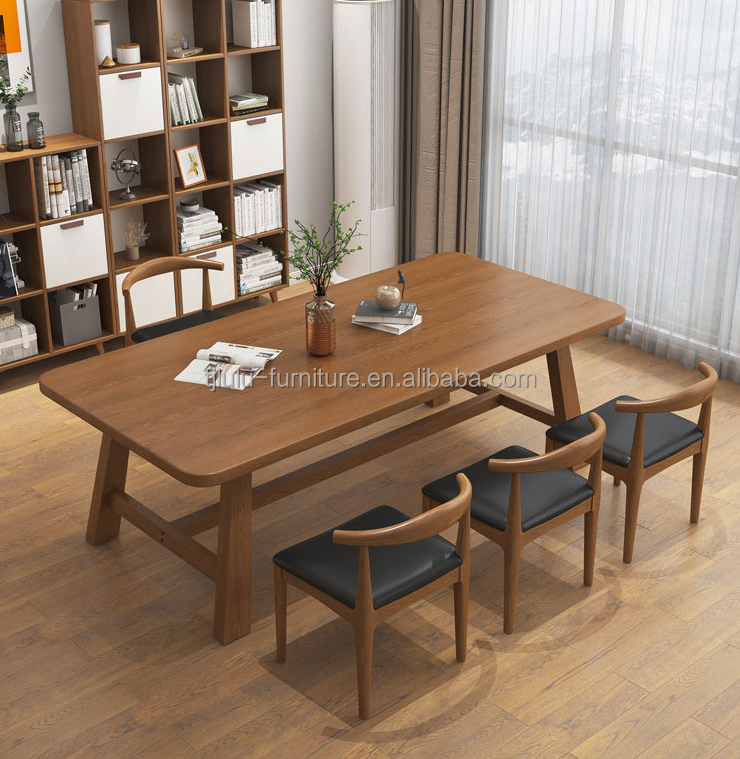 Solid Wood Frame Modern Nordic Rectangular Dining Table for Restaurant Hotel