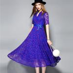 yellow hot sale women lace-up polyester lace dress