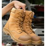 Wheat Cowhide Rubber Sole Glass Fiber Toe Security Guard Work Boots Anti