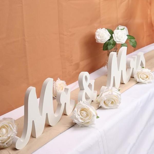 Large White Mr & Mrs Sign for Wedding Table with Just Married Banner - Wooden