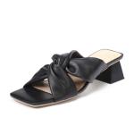 HZM021 Slippers Female Summer New Style Square Head Folds Personality All-Match