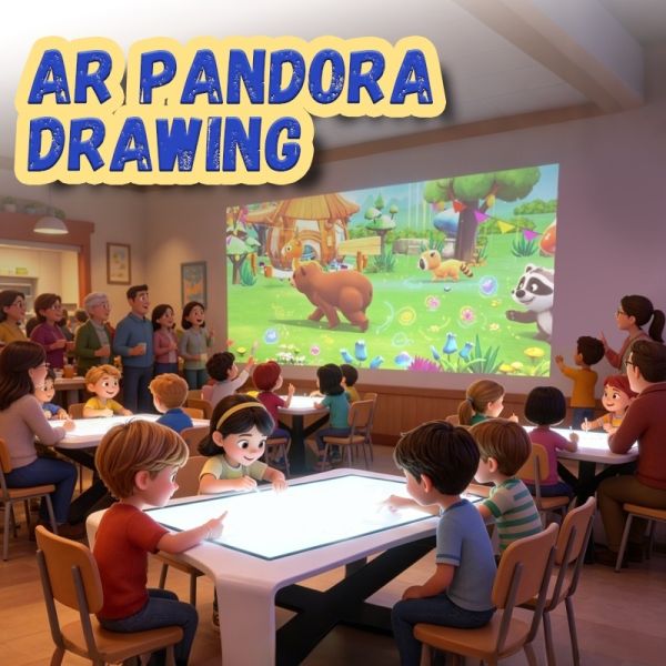 Theme Park Attraction Featuring Interactive Coloring Game for Wall Play
