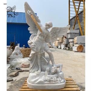 China White Marble Saint St Michael The Archangel Statue Life Size Religious Angel Garden Stone Sculptures wholesale