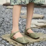 S385 New Retro Literary All-Match Sandals Hollow Cool Breathable Buckle Flat