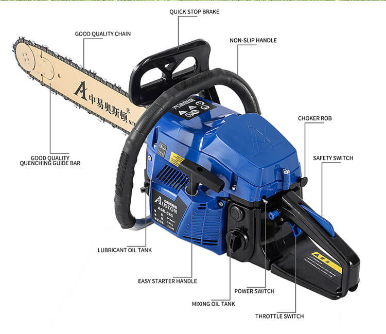 Gasoline Petrol Chain Saw Tree Cutter 2.0kw 8500r/Min Handheld Chainsaw