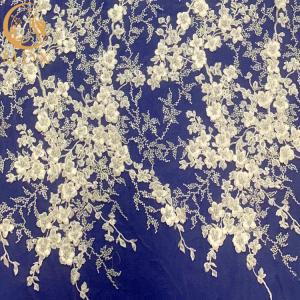 China White 3D Applique Embroidery Beaded Lace Fabric For Bridal Dress wholesale