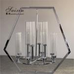 Silver Hanging Metal And Crystal Candelabra Hexagon Frame Stand 12 Arms
