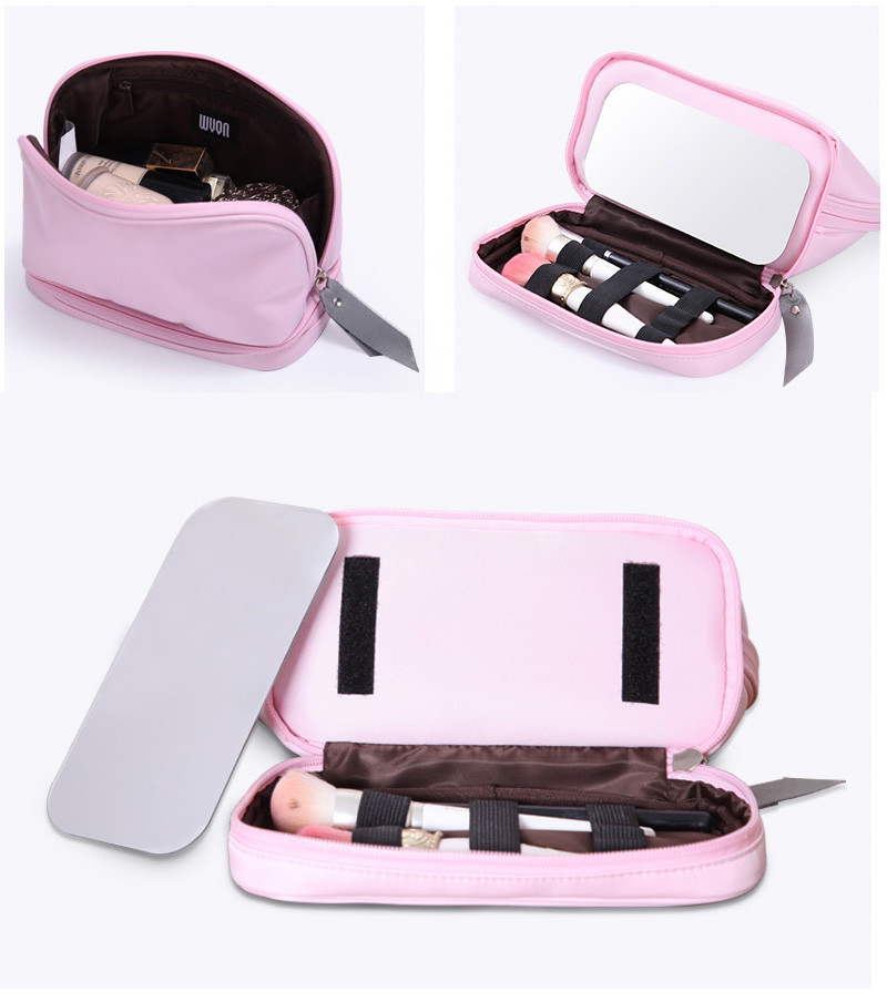 Artist Double Zipper Travel Mirror Polyester Cosmetic Bag