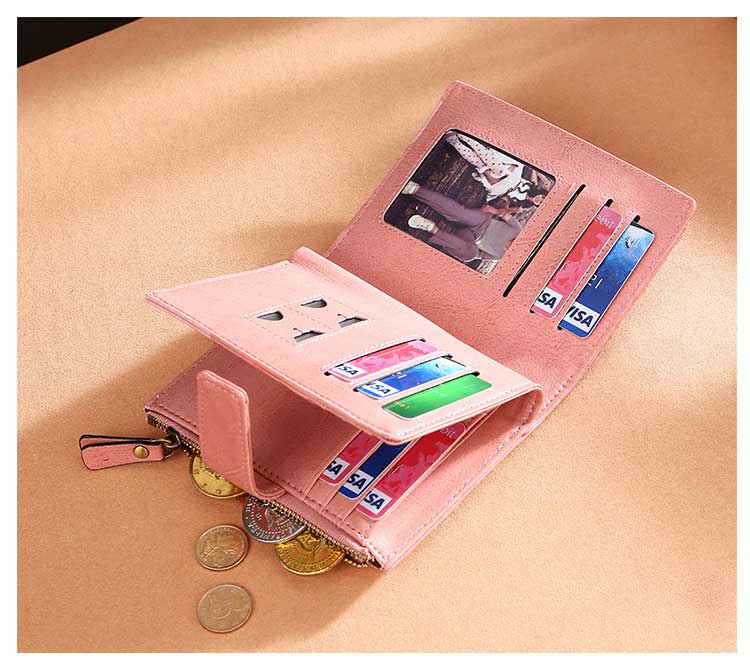 Minibook Oil Wax Leather Vintage Wallet for Women Short Genuine Leather Coin Purse