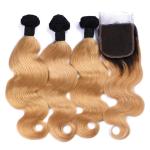 Ombre Blonde 1B 27 Peruvian Hair Body Wave 3 Bundles With Closure Ombre Human