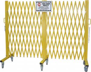 China Yellow Folding Barrier Gate Accordion Safety Barriers Max Opening 20’ X 52 ½” High on sale