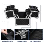 Black Makeup Vanity Case Cosmetic Box With Adjustable Dividers 4 Trays And 2
