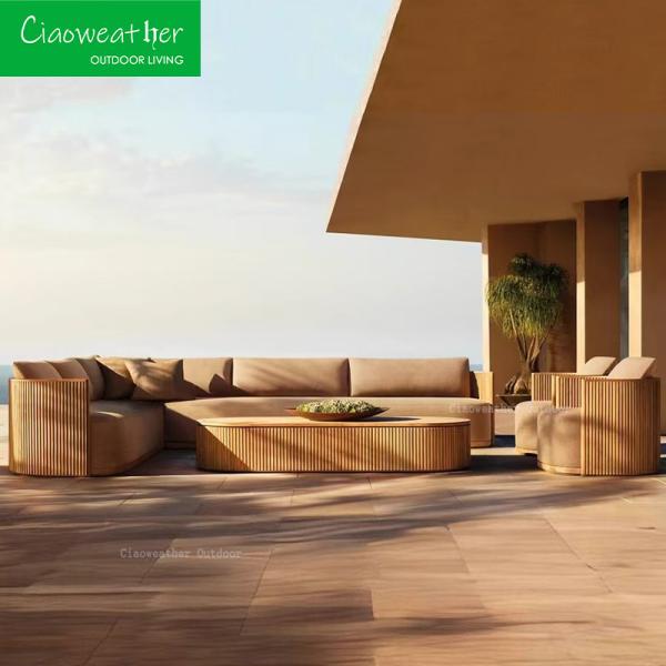 Customized Color Modern Patio Villa Wooden Sofa Leisure Outdoor Courtyard Teak