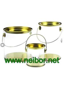 China Clear Cylindrical PVC PET bucket plastic pail with tin lid and bottom paint can bucket wholesale