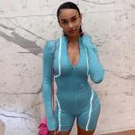 High Waist Tight Fitting Long Sleeve Bodycon Jumpsuit With Zipper
