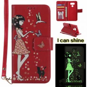 China LG G6  Luminous 3D Girl pattern leather Case with Cash Slots Stand Wristlet Strap wholesale
