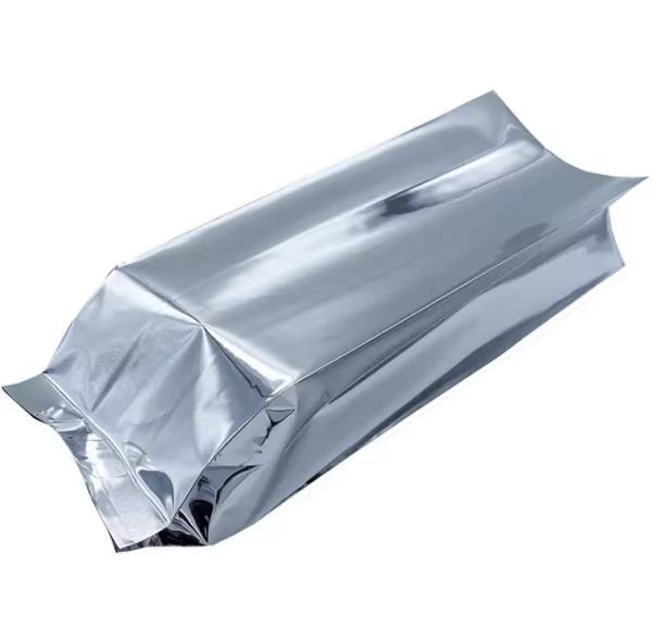 Glossy Silver Aluminum Foil Laminated Heat Seal Back Sealing Side Gusset Food