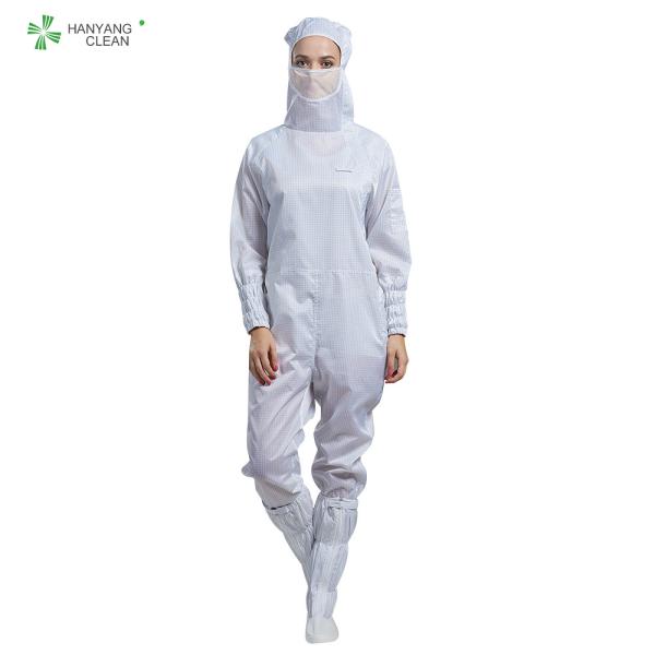ESD Antistatic autoclaved cleanroom coverall Jumpsuit white color with facemask