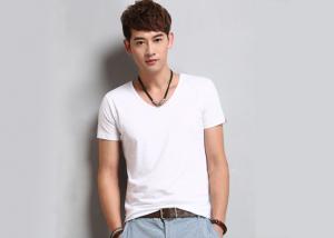 China White V Neck Mens T - Shirts Crease Resistant Not Deformed Five-Quarter Sleeve wholesale
