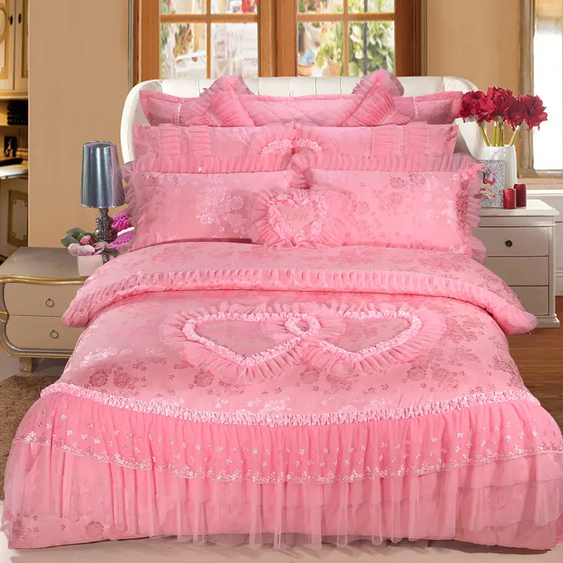 200TC 100% Cotton Bed Sheet Quilt Cover Bed Skirt Set for European and American Style