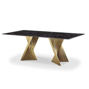 China Premium Hotel Restaurant Furniture Modern Art Natural Marble Metal Base Dining Table wholesale