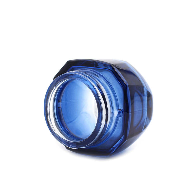 Blue Glass 50g Square Cosmetic Jar UV plating wear resistant
